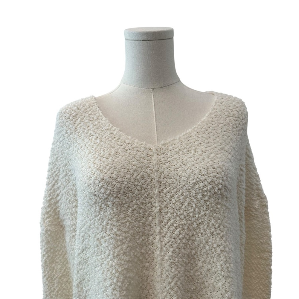Women's Large Relaxed Ivory White Pullover Knit Cozy Winter Casual Soft Sweater - Picture 3 of 6